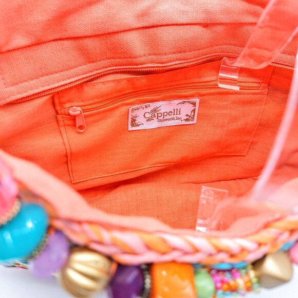 Cappelli Rainbow Jeweled Woven Handbag With Beaded Double Handle - Picture 10 of 14